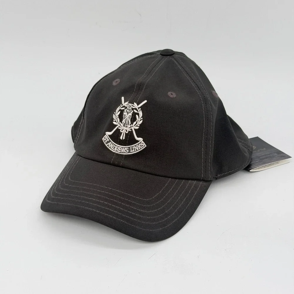St Andrews Links Collection Golf Hat Adjustable Crest Logo Black Performance Cap